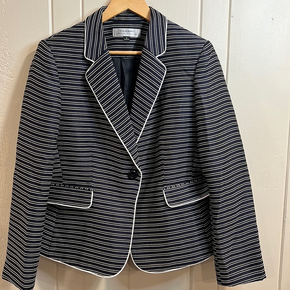 Tahari blue and black jacket coat; great for work